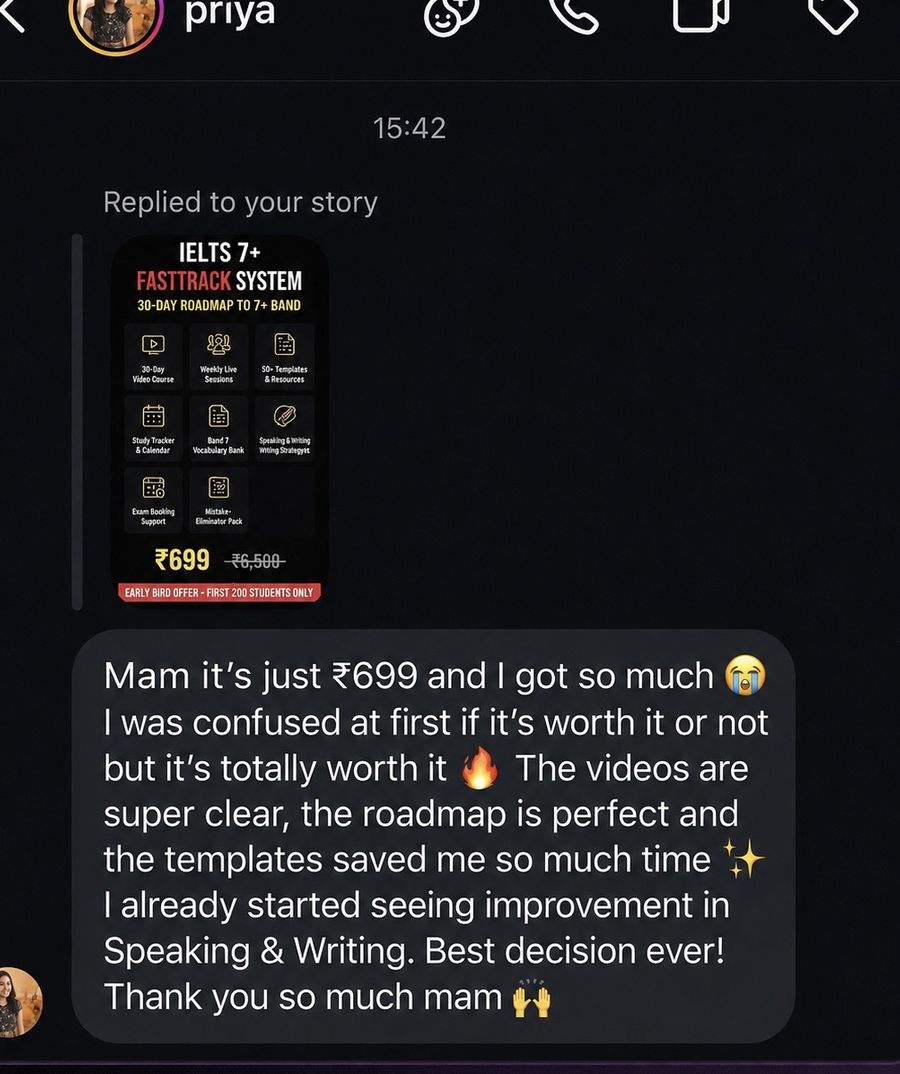 Real Instagram DM from a student praising the 8777 FastTrack course